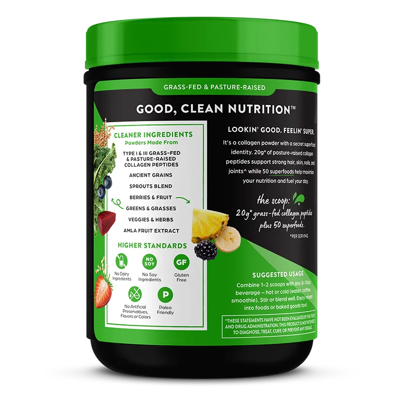 Grass-Fed Pasture Raised Collagen Peptides + Superfoods Powder